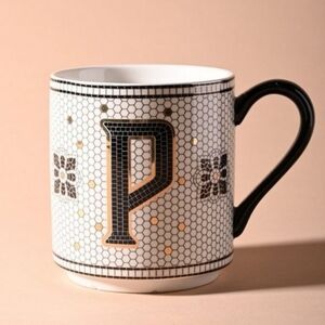 Anthropologie The Bistro Tile Stoneware Mug Monogram Edition Letter P